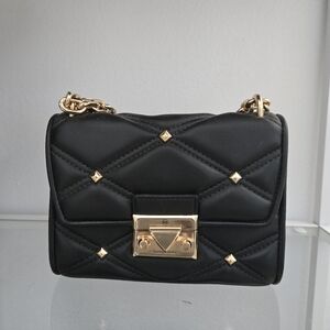Black Quilted Mk Michael Kors Women's Bag with Gold Accents